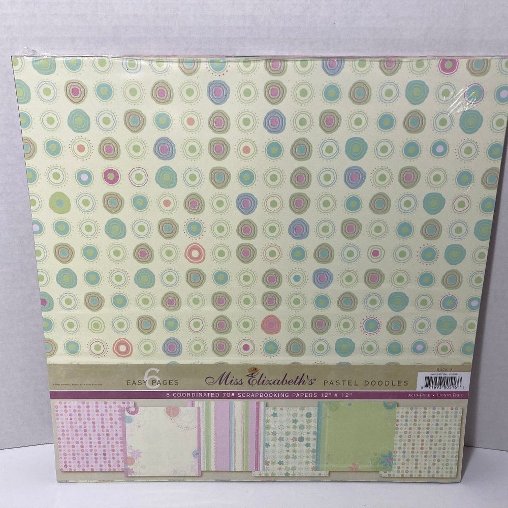 Scrapbook Paper 12 x 12 6 Pack Pastel Doodles Miss Elizabeth's